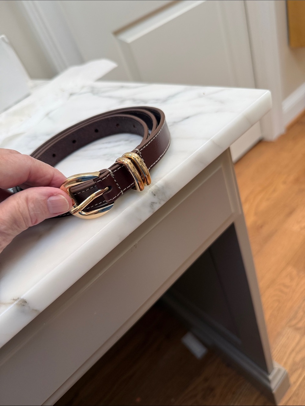 J. Jill Slim Dark Brown Leather Belt with Gold Buckle